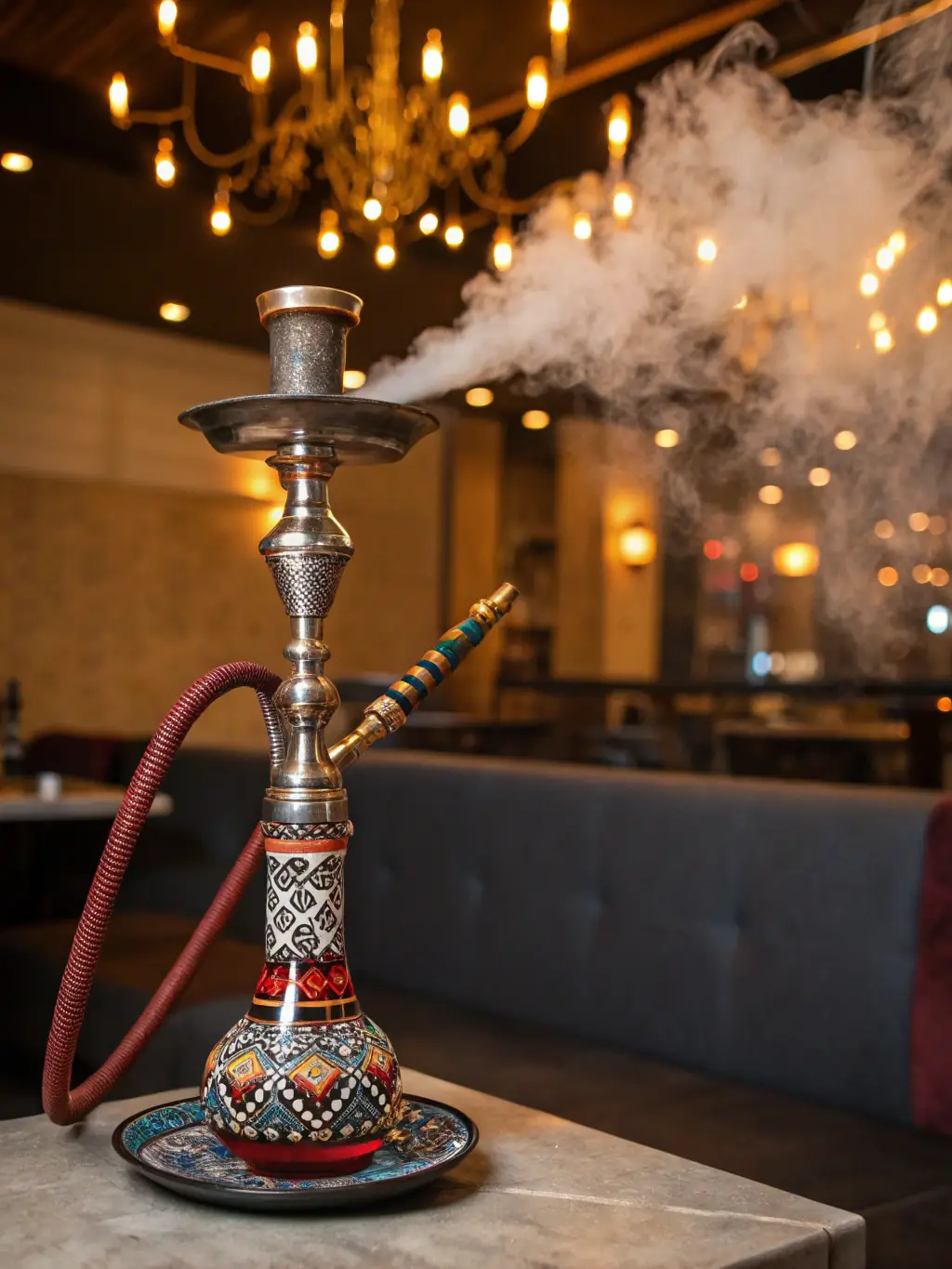 A portable travel hookah, compact and lightweight, designed for hookah enthusiasts on the go, with a sleek and modern design.